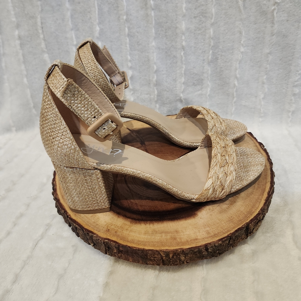 Braided Ankle-Strap Block Heel Sandals - Natural